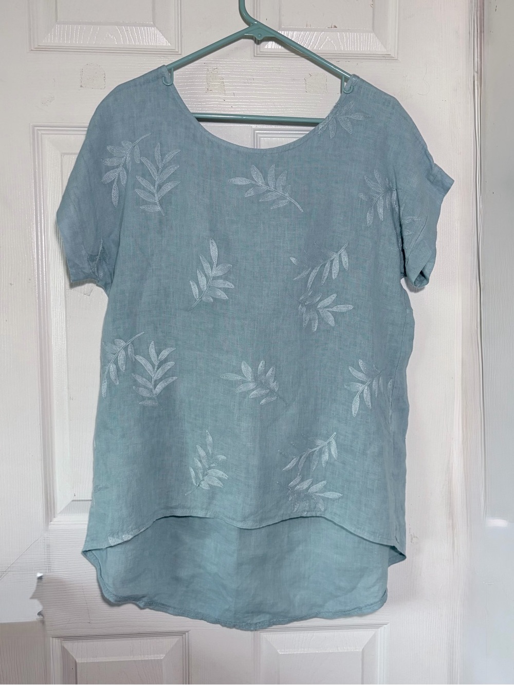 Terzo Millennio Relaxed Embroidered Light Blue Women's Linen Tunic Sz‎ S
